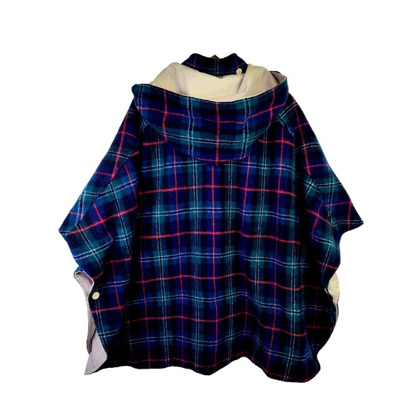Vtg London Fog Women's Reversible Hoodie CapePoncho Plaid Wool Blend Coat Size M - Picture 3 of 12